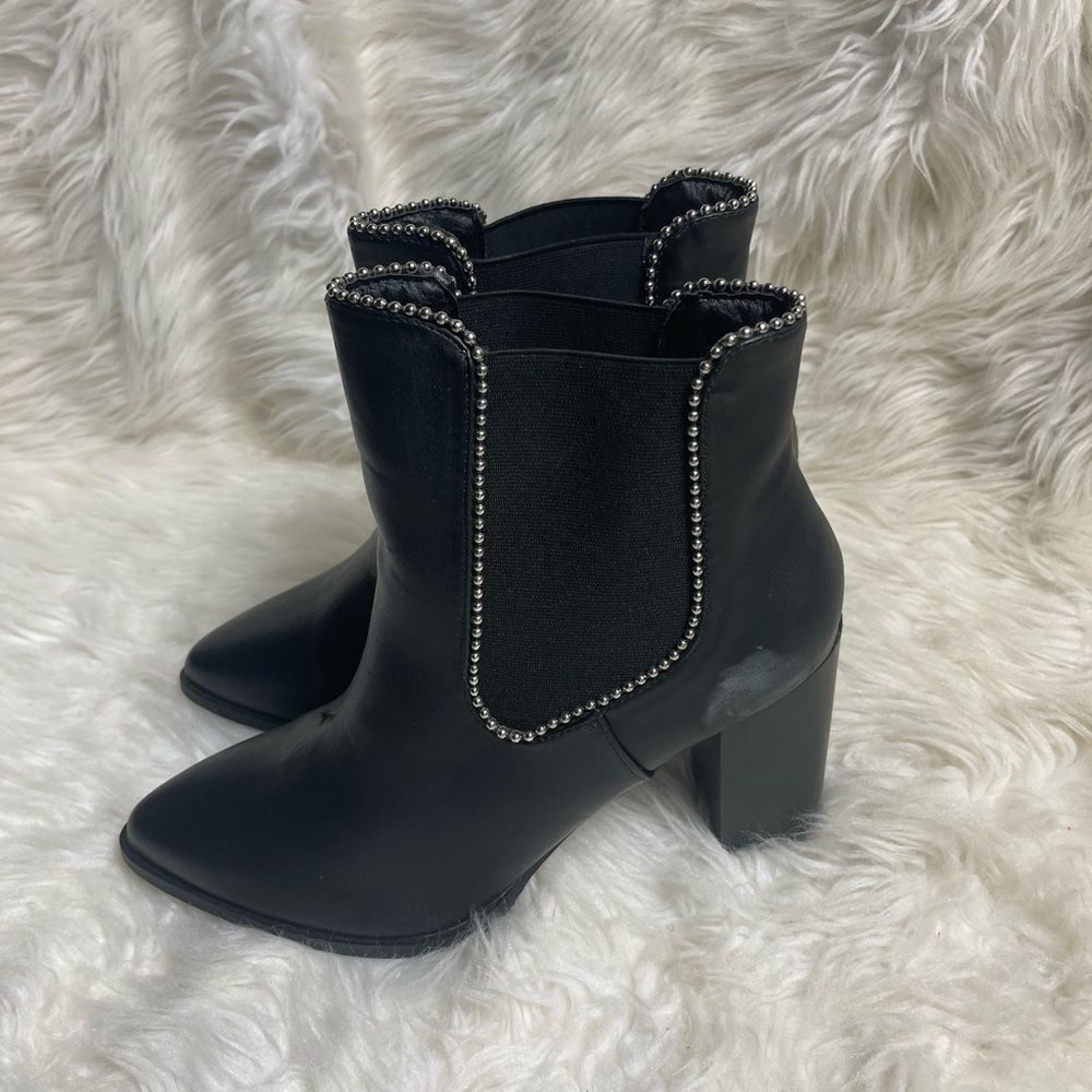 Steve Madden synthetic Black Stud-Trim Ankle heel Boots silver studs trim SZ11